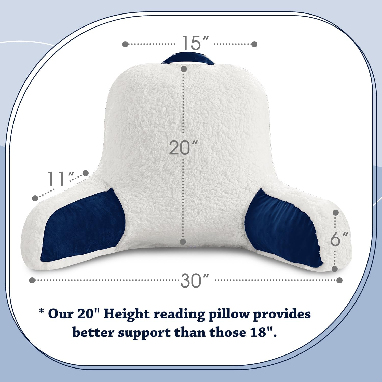 LOVTEX Almohada de lectura con funda extraíble, almohada de espalda para sentarse en la cama con brazos y bolsillos, almohada Sherpa para adultos,
