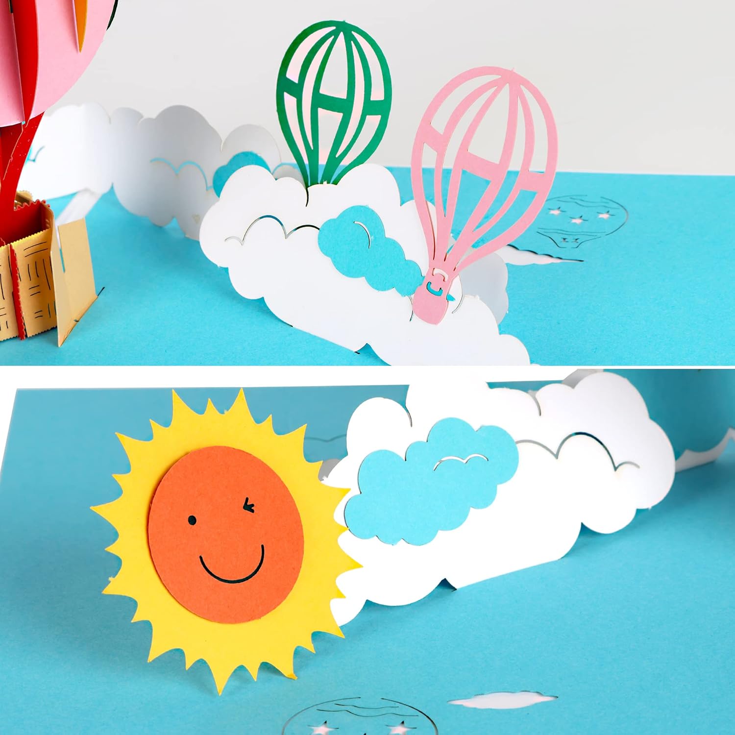 evron Tarjetas de cumpleaños desplegables, tarjetas emergentes de globo aerostático, tarjetas de felicitación de globo aerostático 3D, para
