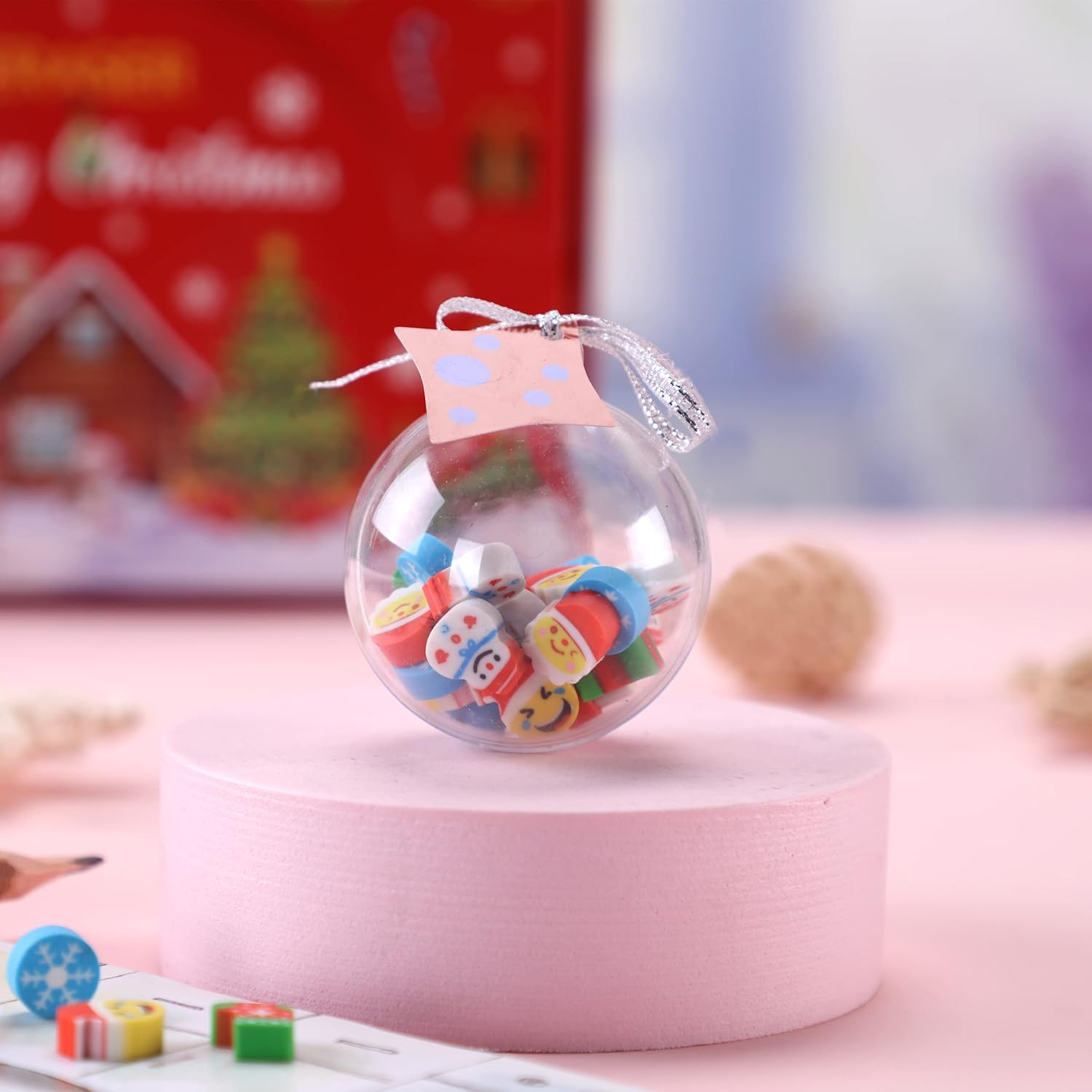 12 borradores de Navidad con paquete de bolas, borradores de Navidad para niños, rellenos de calcetines para niños, decoraciones de Navidad y