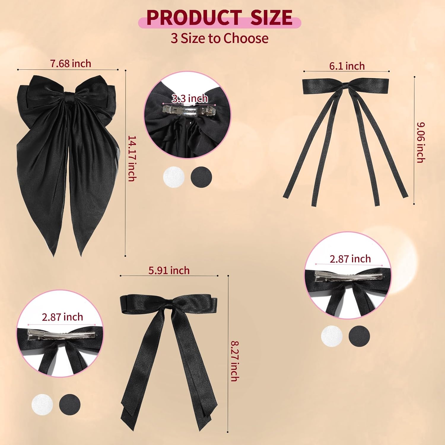 6 lazos para el pelo para mujeres, adultos y niñas, pinzas para el cabello, cinta para el pelo con cola larga, bonitos accesorios para el cabello,