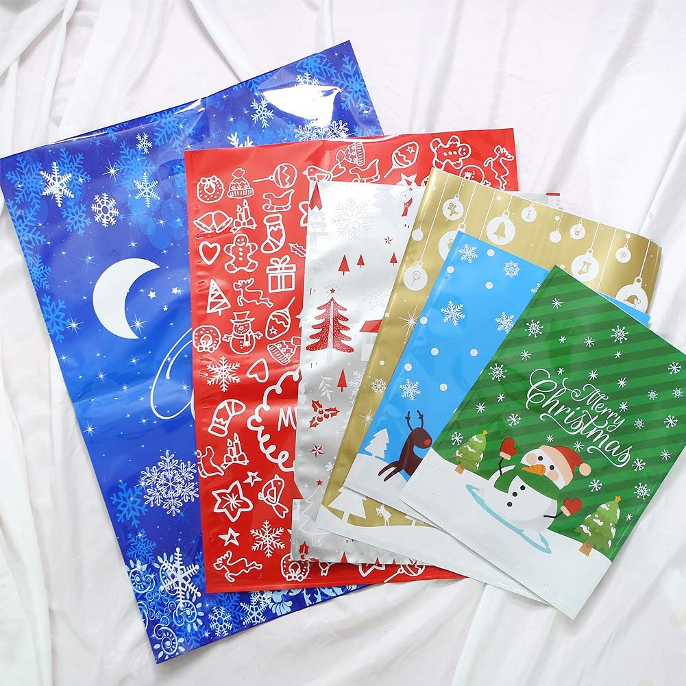 30 bolsas de regalo de Navidad, bolsas grandes para golosinas navideñas, bolsas de envoltura de regalos, bolsas de regalo con patrón de copos de