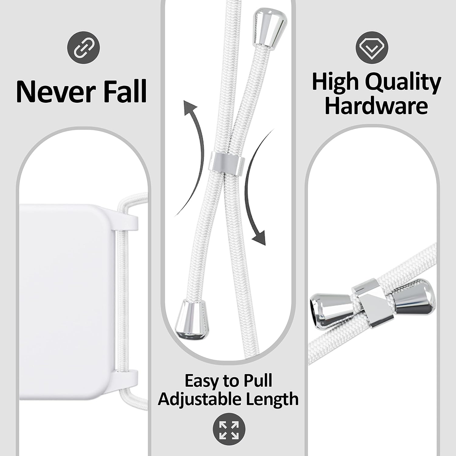 Blaspins Funda de correa cruzada con cordón para iPhone 15 Pro, manos libres, cuello cruzado, cuerda ajustable extraíble, protección contra caídas a
