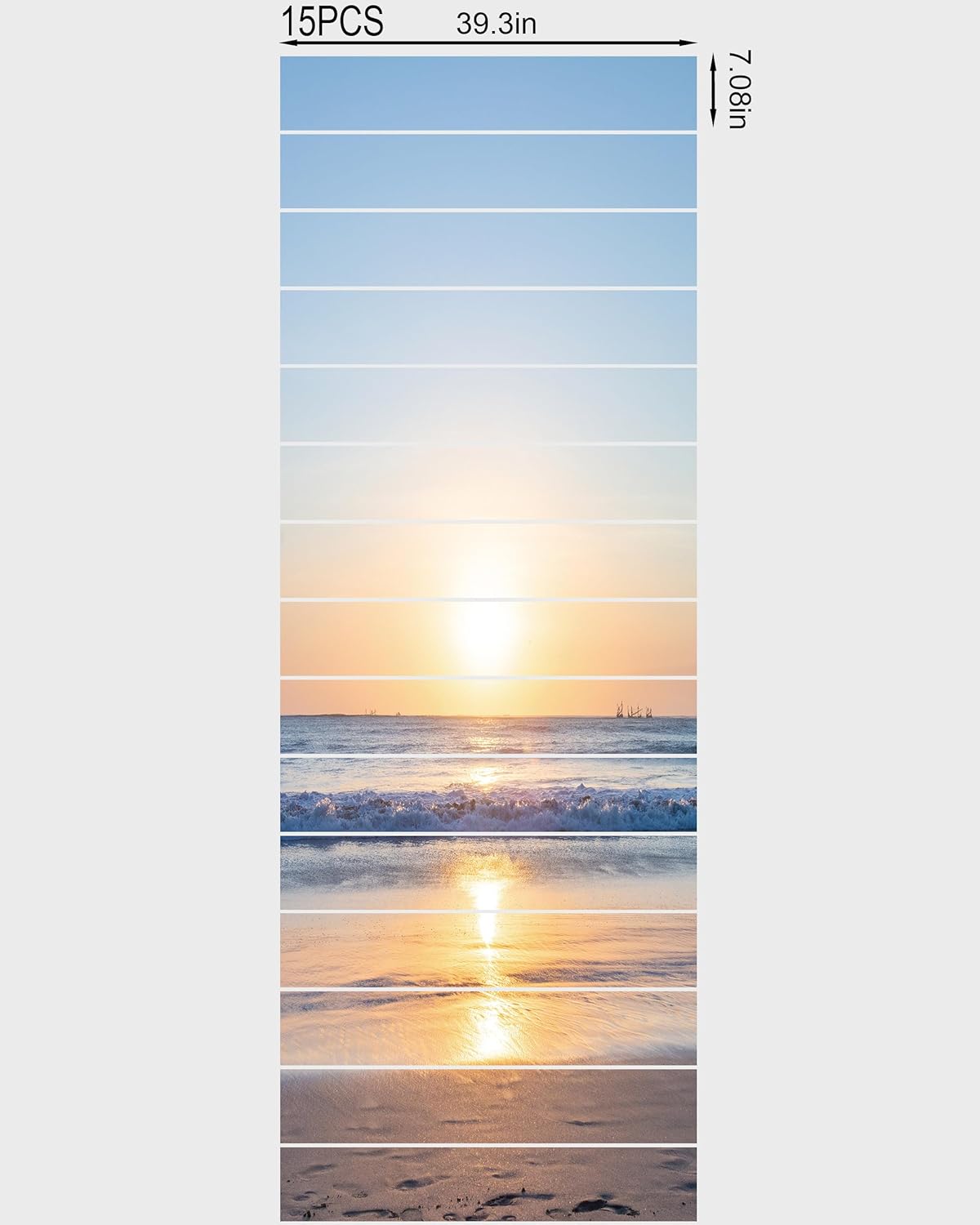FLFK Sunrise Beach – Juego de 15 calcomanías para escaleras, despegar y pegar, 39.3 x 7.08 pulgadas