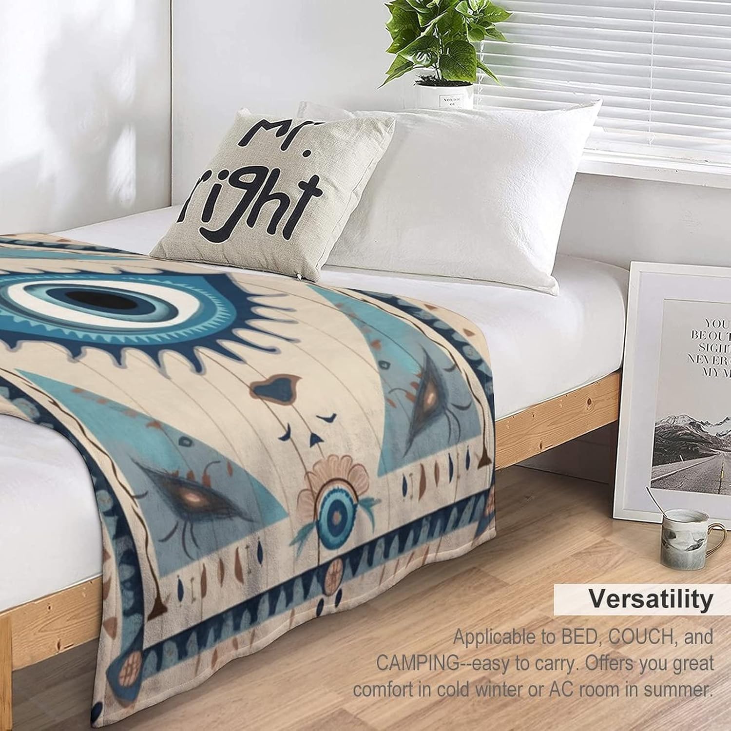 Manta de mal de ojo, tribal bohemio, retro, súper suave, acogedora, cálida, manta decorativa para sala de estar, dormitorio, dormitorio