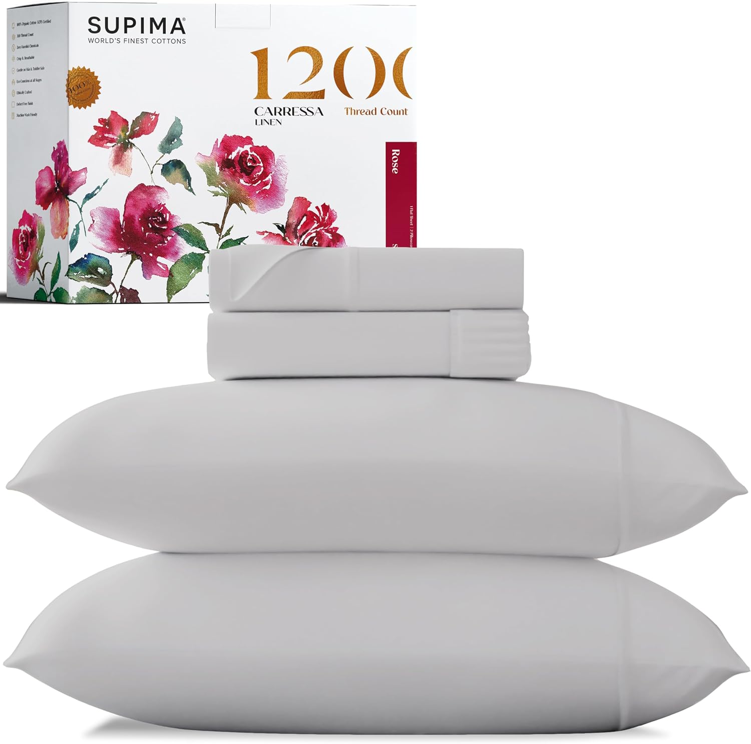 Carressa Linen 5Star – Sábanas de algodón de 1200 hilos para cama tamaño California King, 4 piezas, calidad hotelera, calidad hotelera, tela de