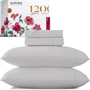 Carressa Linen 5Star – Sábanas de algodón de 1200 hilos para cama tamaño California King, 4 piezas, calidad hotelera, calidad hotelera, tela de Carressa Linen 5Star – Sábanas de algodón de 1200 hilos para cama tamaño California King, 4 piezas, calidad hotelera, calidad hotelera, tela de