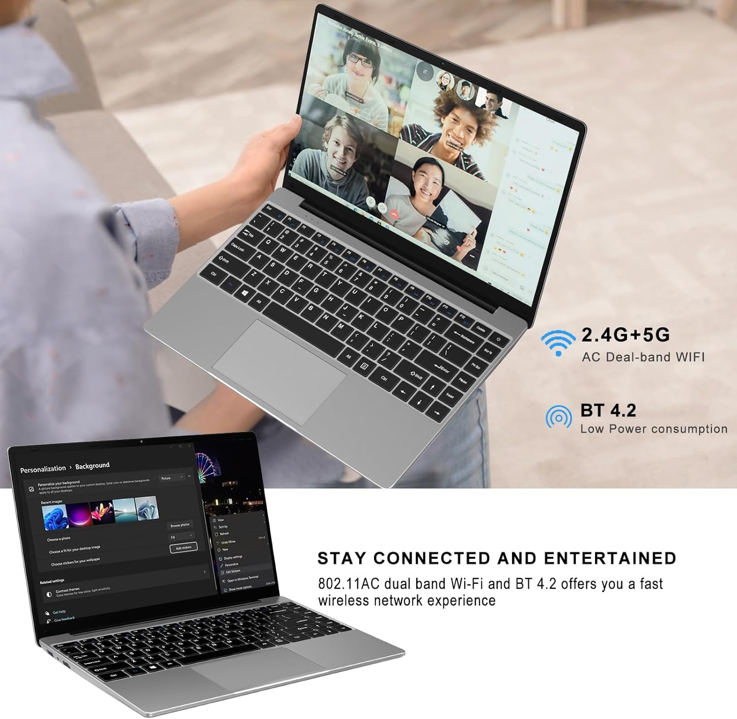 Laptop Win 11 14″ 6GB DDR4 128GB SSD N4020 (hasta 2.8Ghz) 2-Core 1920×1080 FHD Dual WiFi BT4.2 Adaptador Soporte 512GB TF 1TB SSD Expandir para