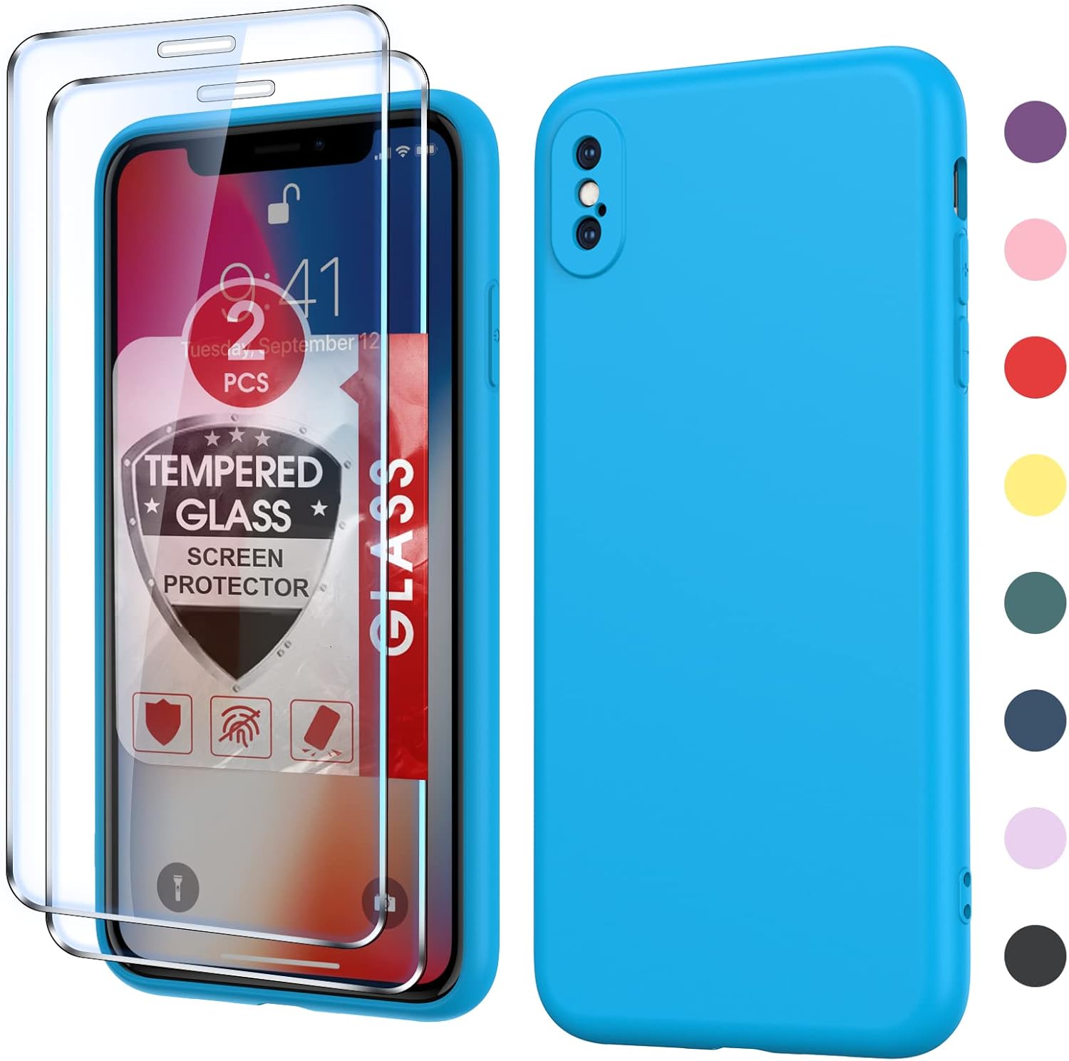 LeYi Funda para iPhone Xs Max Funda iPhone Xs Max con 2 protectores de pantalla de vidrio templado, funda de silicona suave ultra delgada a prueba