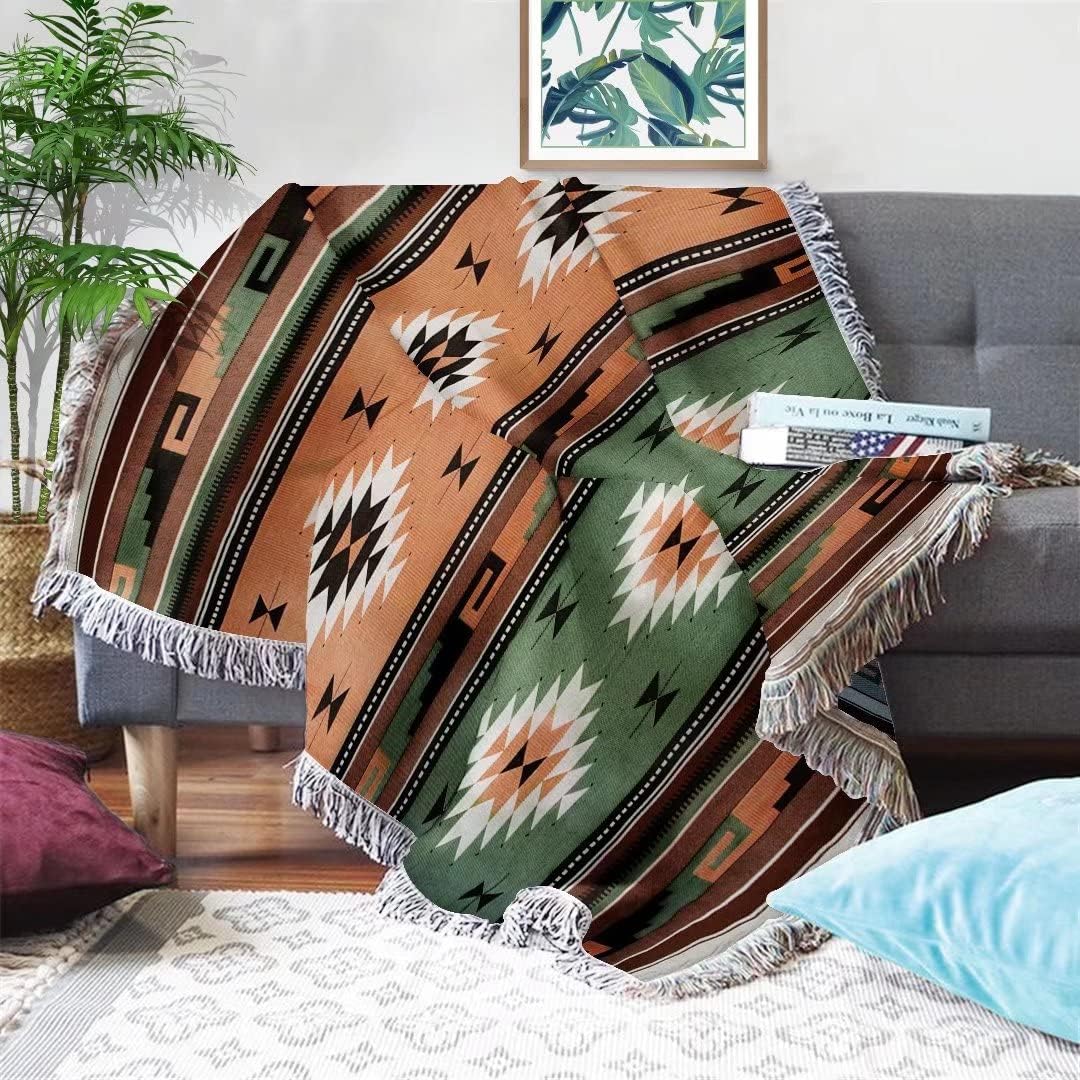 Pretyw Manta azteca del suroeste con borlas, acogedora manta reversible del suroeste navajo multifunción para sofá, silla, sofá, cama, viajes al