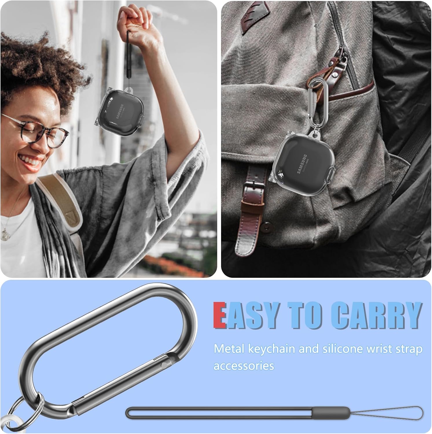Con bloqueo de seguridad Funda transparente para Samsung Galaxy Buds 2 ProGalaxy Buds 2Galaxy Buds ProGalaxy Buds Live, accesorios con kit de