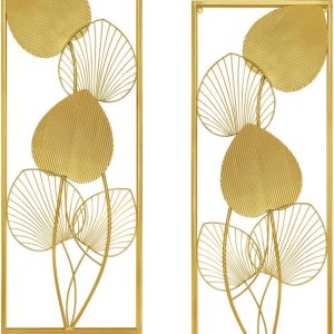 BOTAISHENG Juego de 2 hojas de metal para decoración de pared dorada para el hogar, 32 x 12 pulgadas, decoración de habitación con marco para sala BOTAISHENG Juego de 2 hojas de metal para decoración de pared dorada para el hogar, 32 x 12 pulgadas, decoración de habitación con marco para sala
