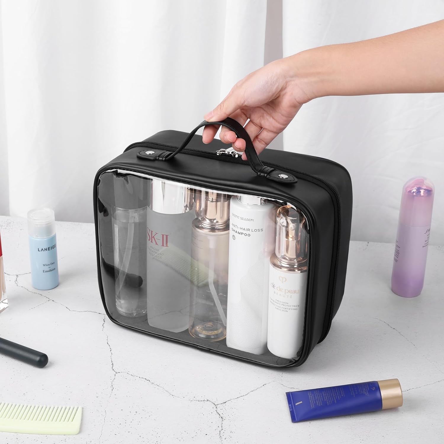 Lychii Bolsa de aseo aprobada por la TSA, bolsa de viaje transparente para artículos de tocador líquidos, organizador de bolsas de cosméticos de