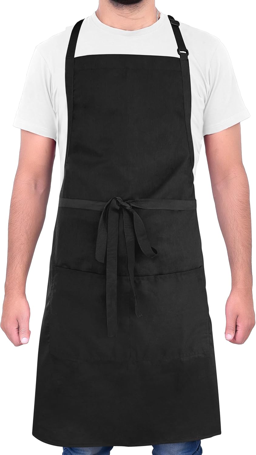 BEAUTICONE Delantal de chef  Polialgodón profesional  para cocina, barbacoa y parrilla  Delantal de babero  camarero  carnicero con bolsillos