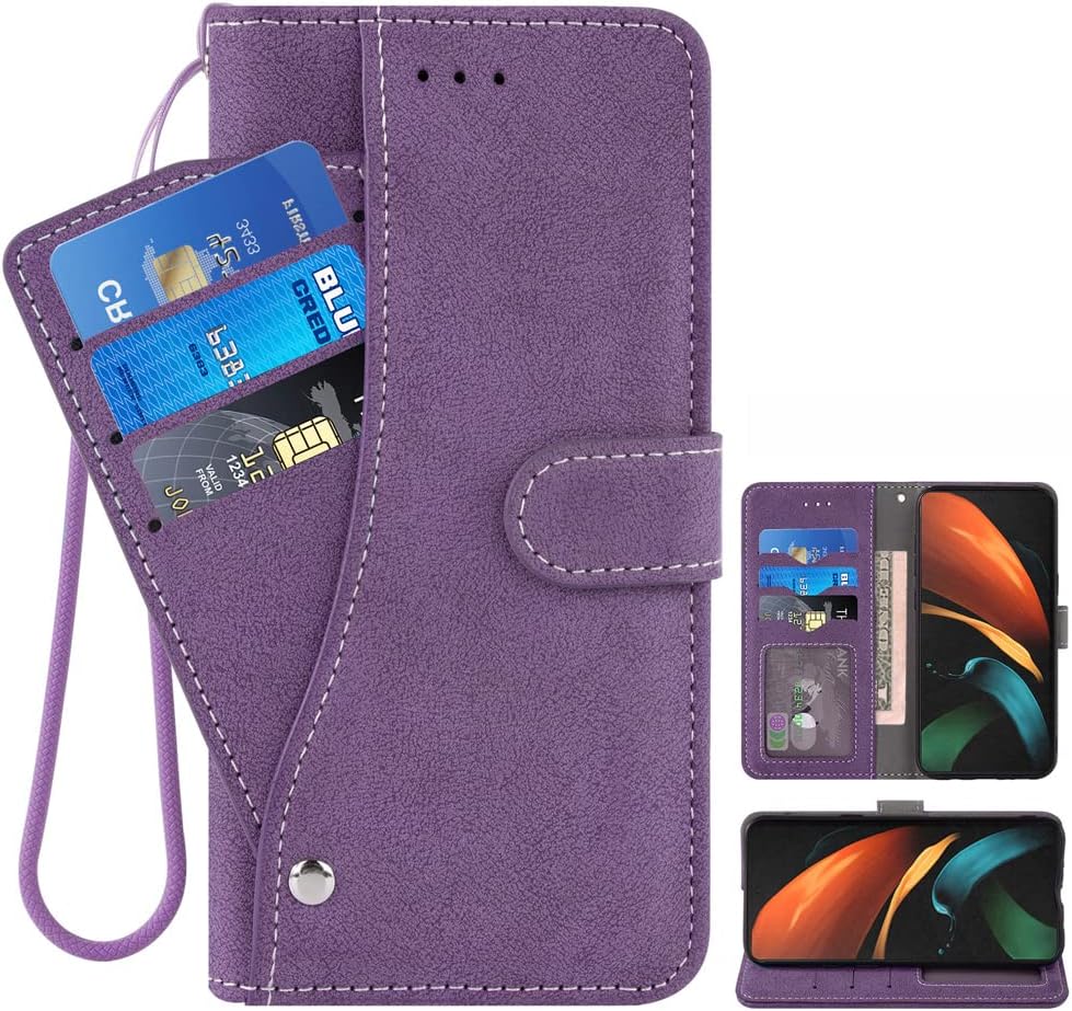 Asuwish Compatible con Samsung Galaxy Z Fold 3 5G 2021 Funda tipo cartera y correa para la muñeca, soporte para tarjetas de crédito, soporte a