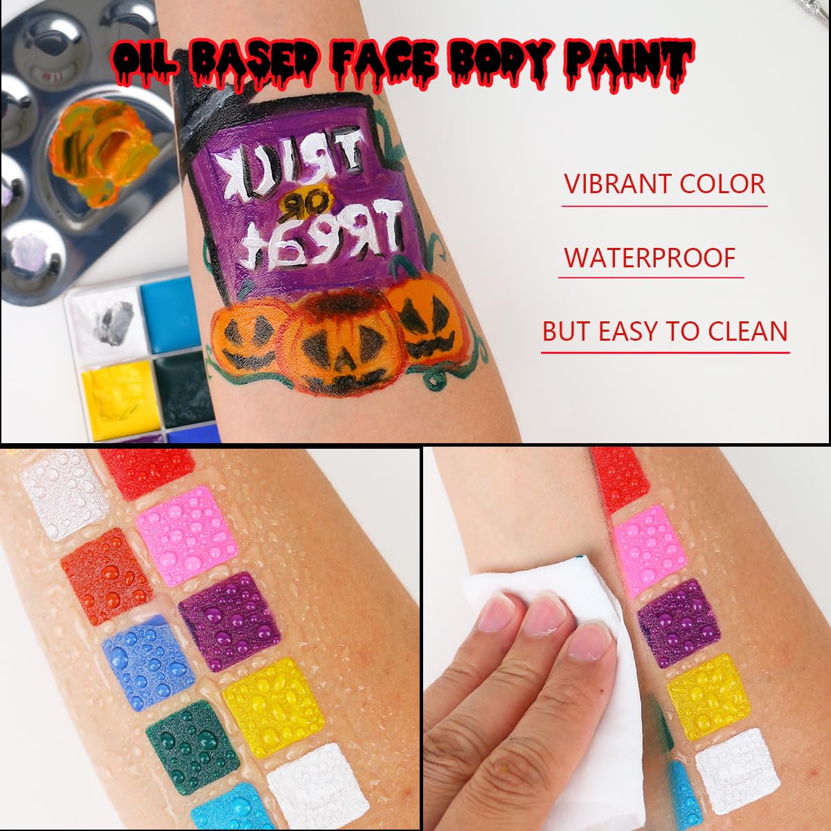 Bowitzki Maquillaje de Halloween Efectos especiales Aceite Cara Cuerpo Pintura Falso Cera Cera de Cicatriz de Sangre Carbonizada Polvo con Esponjas