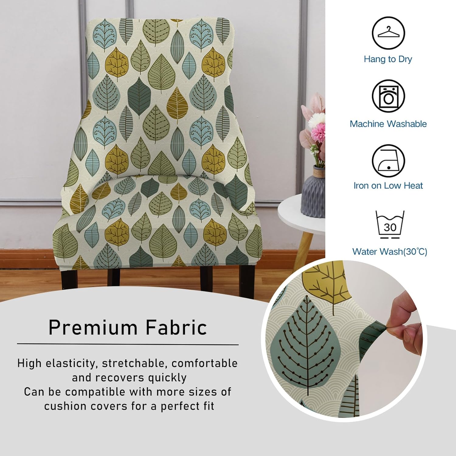 CRFATOP Funda elástica para silla lateral con respaldo de ala, funda estampada para silla de acento lavable, funda reutilizable para silla de
