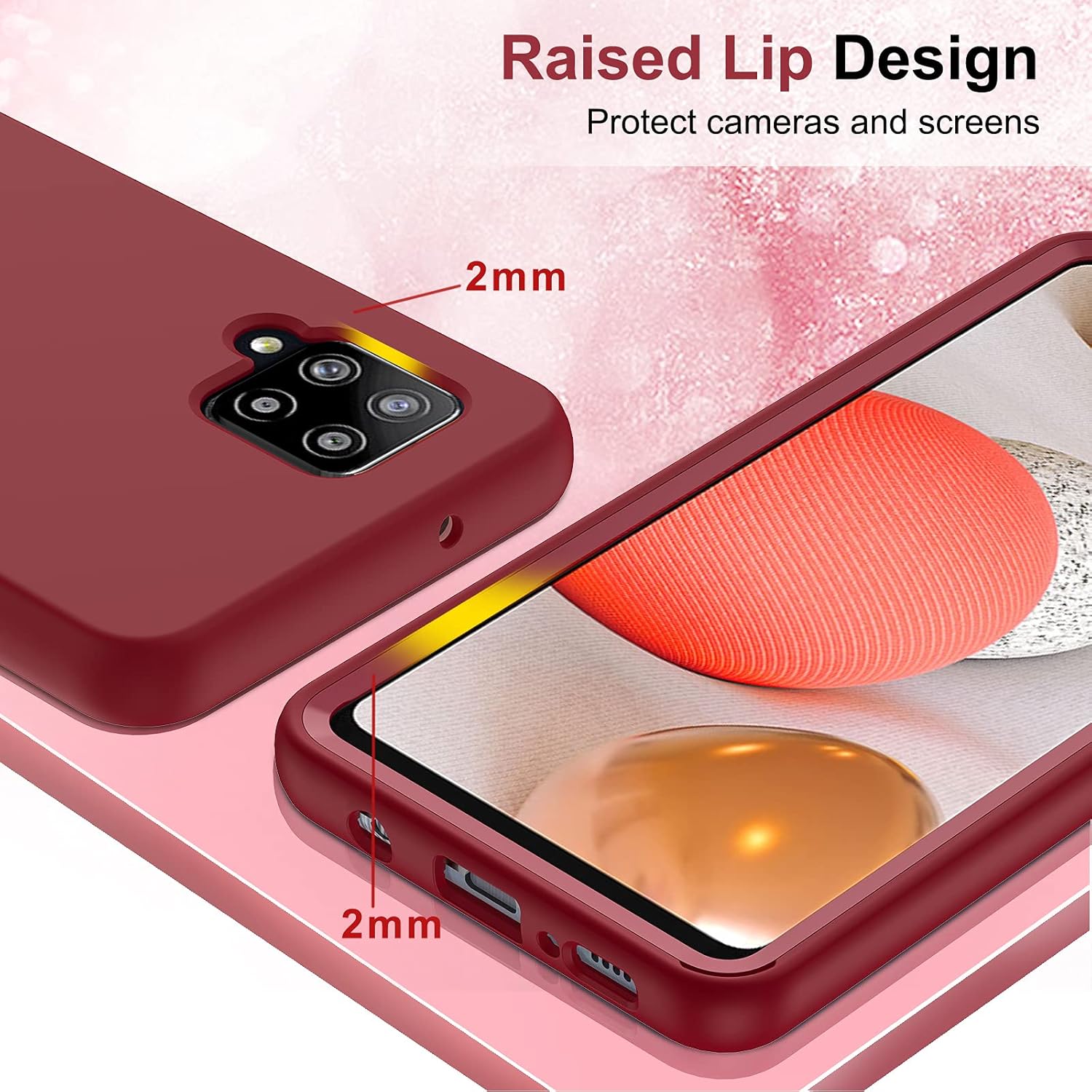 LeYi Funda para Samsung Galaxy A42 5G, color rojo vino, cuerpo completo, a prueba de golpes, silicona líquida suave, funda protectora híbrida para