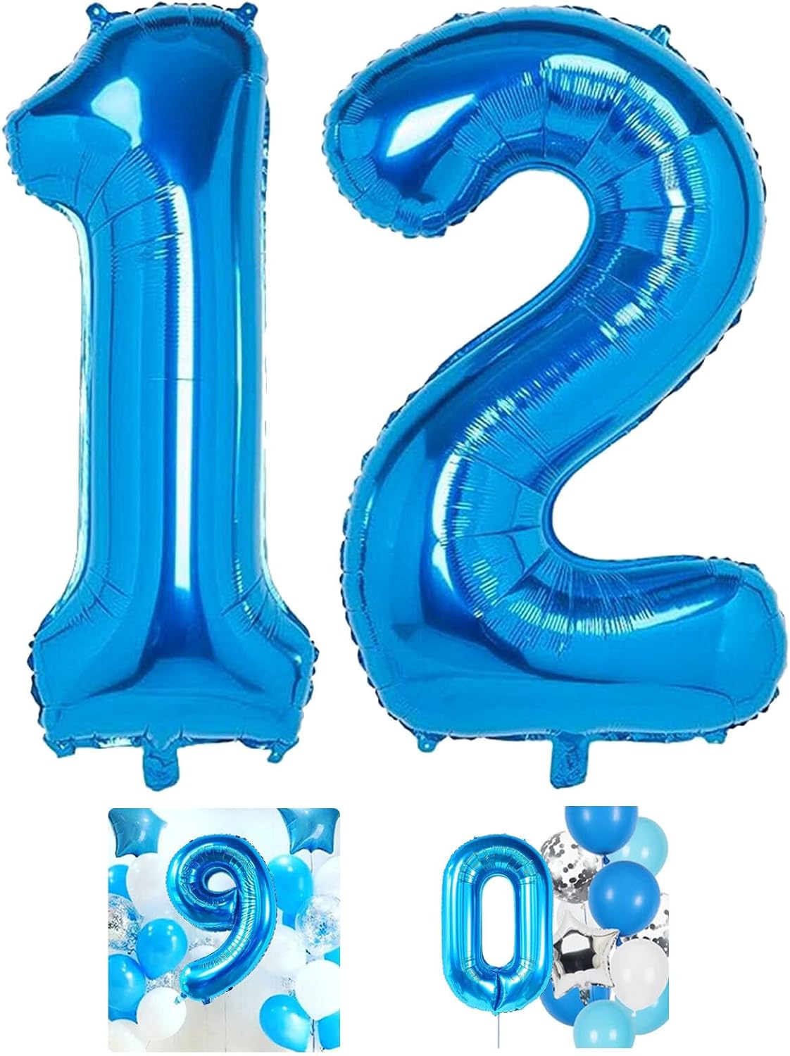 Globo azul con el número 12 de 40 pulgadas, globos grandes de Mylar para niños de 12 años de edad, decoración de fiesta de cumpleaños, boda,
