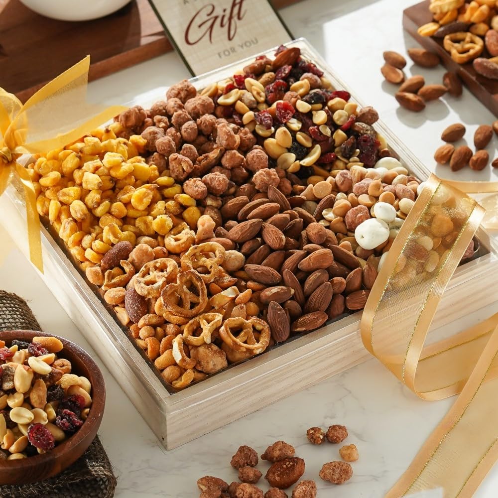 Broadway Basketeers Colección de cestas de regalo de nueces gourmet, frutos secos mixtos, regalos saludables para hombres y mujeres Kosher