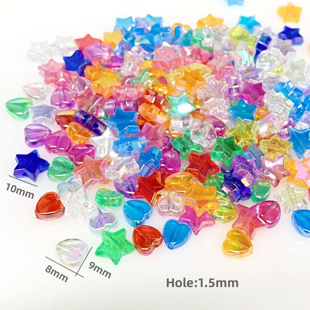 200 cuentas acrílicas en forma de corazón de estrella, surtidos de colores AB, cuentas espaciadoras sueltas para hacer joyas, manualidades,