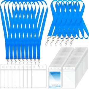 Teling Juego de 50 etiquetas de nombre transparentes con cordón, cordón desmontable con soportes para tarjetas de identificación, cordón colorido Teling Juego de 50 etiquetas de nombre transparentes con cordón, cordón desmontable con soportes para tarjetas de identificación, cordón colorido