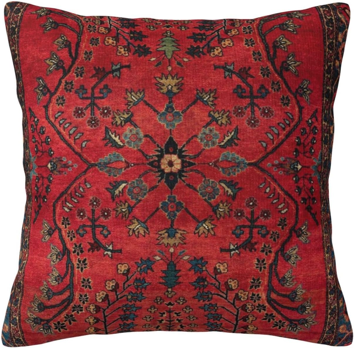 Qesimlt Alfombra persa roja  Alfombra persa vintage antigua naturaleza fina funda de almohada cuadrada suave funda de almohada decoración del hogar