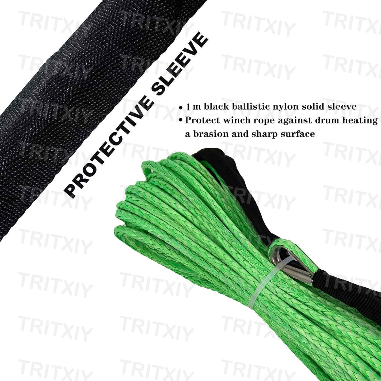 Cuerda de cabrestante sintética de 14 pulgadas x 50 pies, 7700 libras con funda protectora negra para ATV, UTV, SUV, cable de línea de cabrestantes