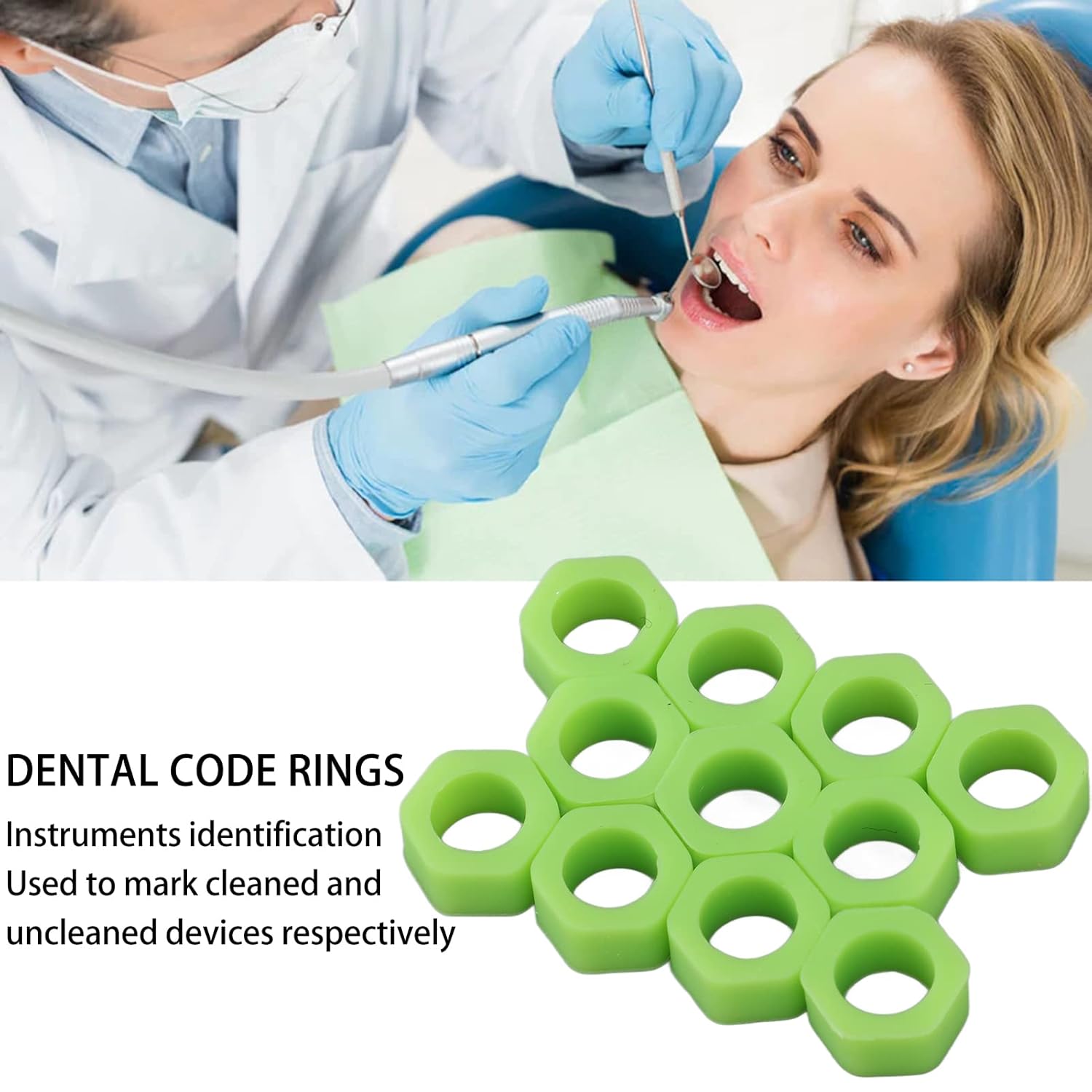 100pcs Código Dental Anillos Silicona Código de Color Instrumento Anillos para Instrumentos Identificación (Verde)