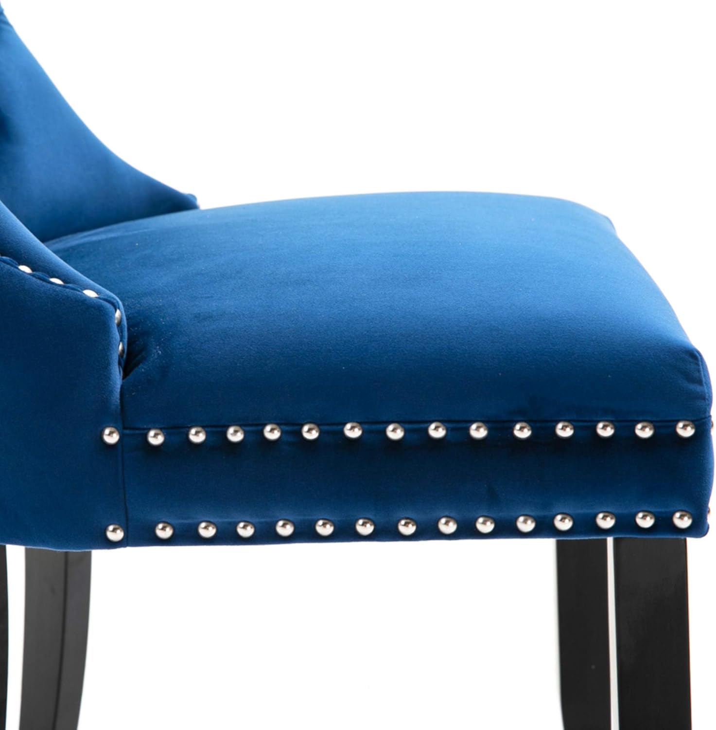 Juego de 2 sillas de comedor tapizadas con botones, juego de sillas de comedor de cocina con respaldo de alas y patas de madera maciza (azul, 1 par)