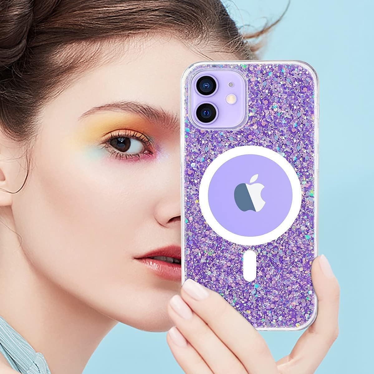 ESTPEAK Funda magnética brillante para iPhone 12 Pro compatible con MagSafe bonito diseño de purpurina brillante estética delgada a prueba de golpes