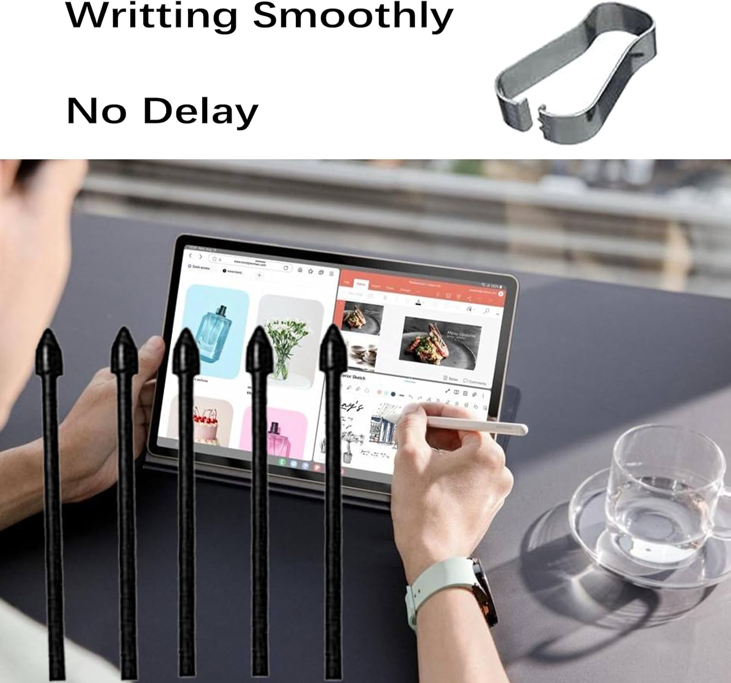 Paquete de 5 puntas negras de repuesto para bolígrafo Tab S9 S compatibles con Samsung Galaxy Tab S9 UltraS9 Plus S Pen Tips de repuesto + 1 pinza
