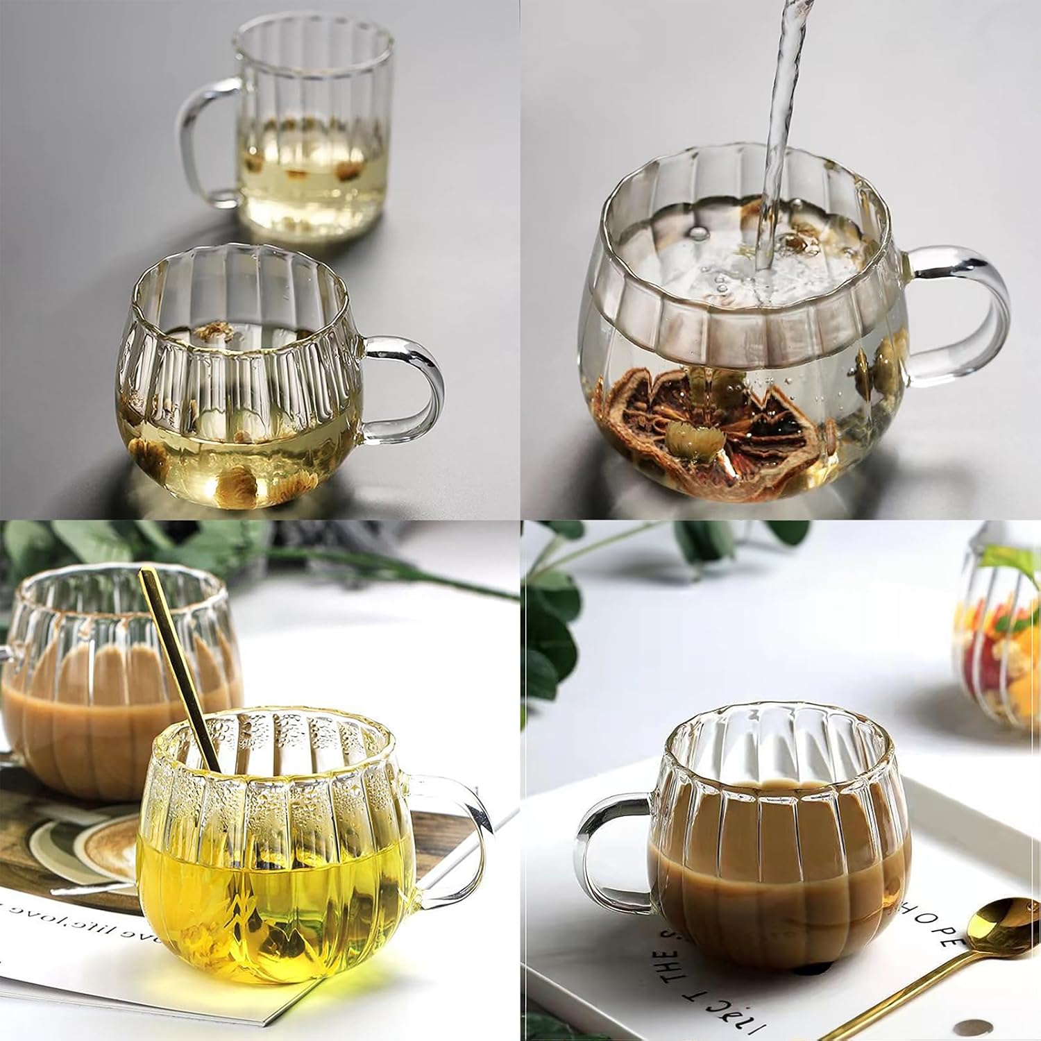 Tazas de café de calabaza transparentes, taza de café de calabaza de cristal de Halloween, lindas tazas de café de otoño para leche, leche, expreso,