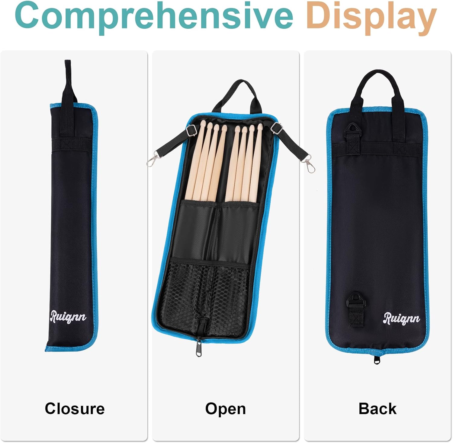 Bolsa de baquetas con 3 pares de baquetas 5A 5B 7A, bolsa de tela Oxford, bolsa de baquetas para batería, soporte para baquetas, color negro