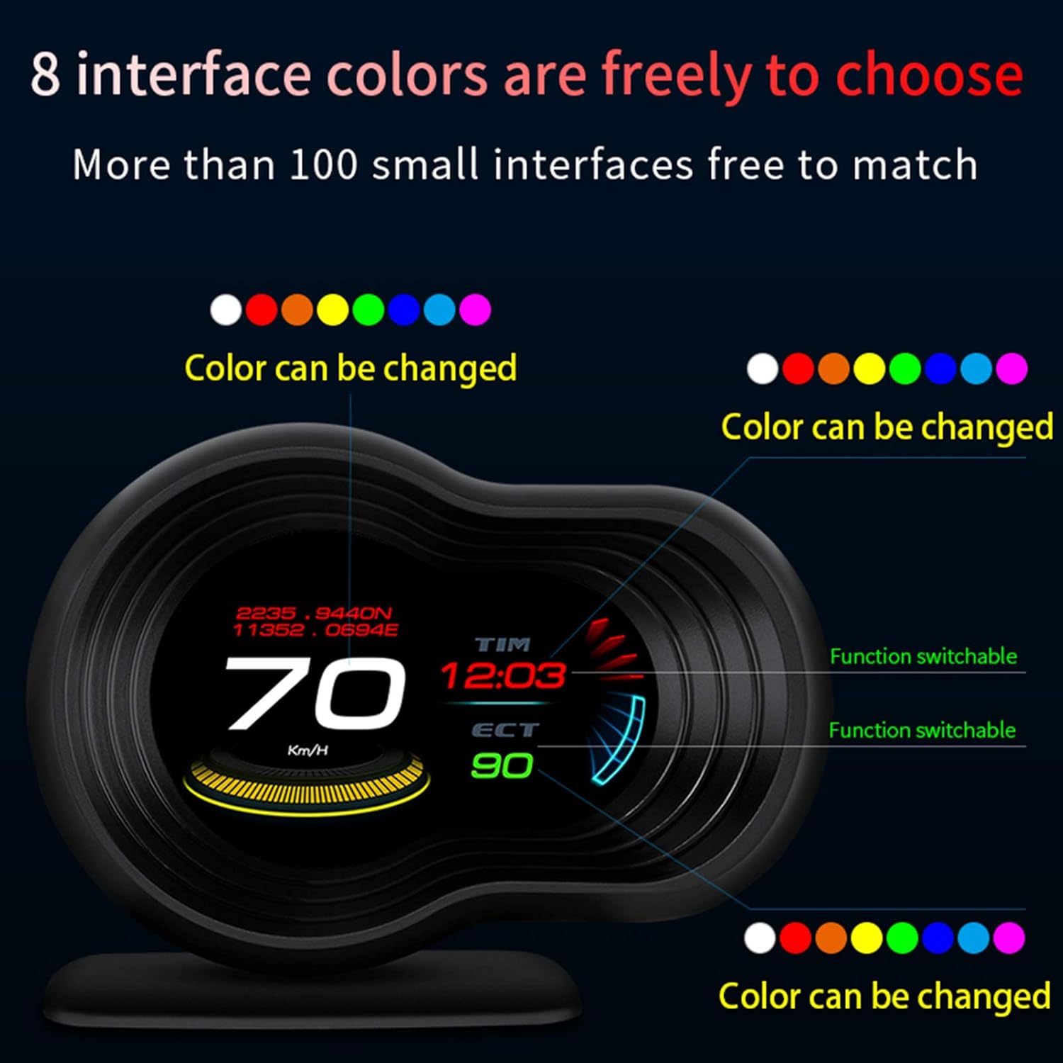 Qiilu Head Up Display, Universal Head Up Pantalla LCD OBD2+GPS Auto HUD Monitor Proyector multifuncional para vehículos que cumplen con los