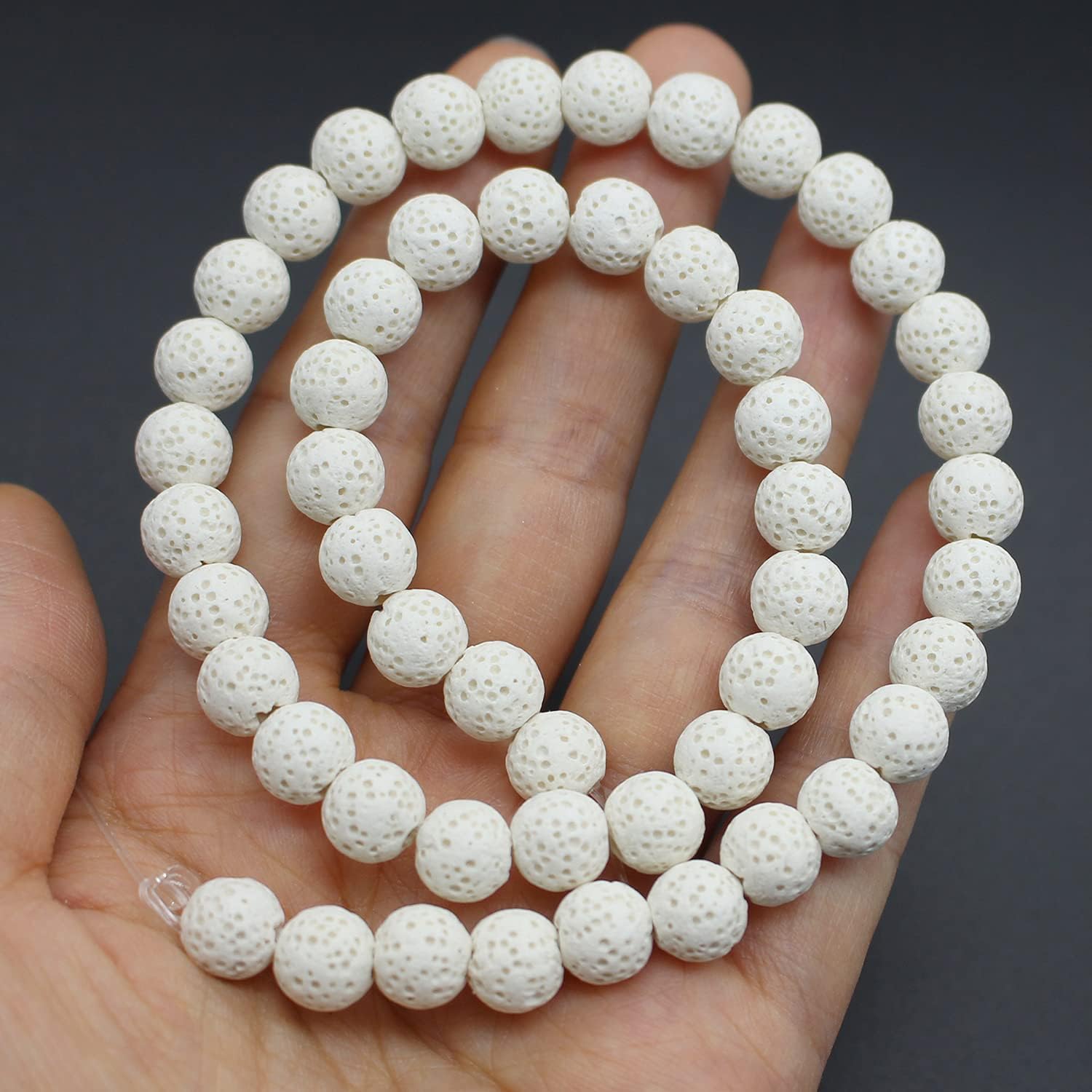 Oameusa Piedra volcánica de lava blanca de 0.315in, cuentas sueltas redondas de ágata para hacer joyas, 1 hebra de 15 pulgadas, 1 hebra por bolsa,