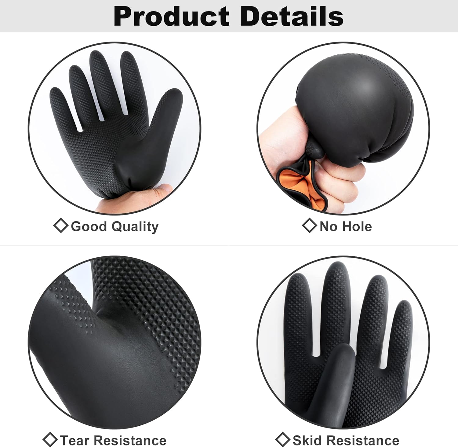 ThxToms Guantes de látex duraderos resistentes a productos químicos, guantes de goma de limpieza para proteger tus manos y tu salud, color negro, 1
