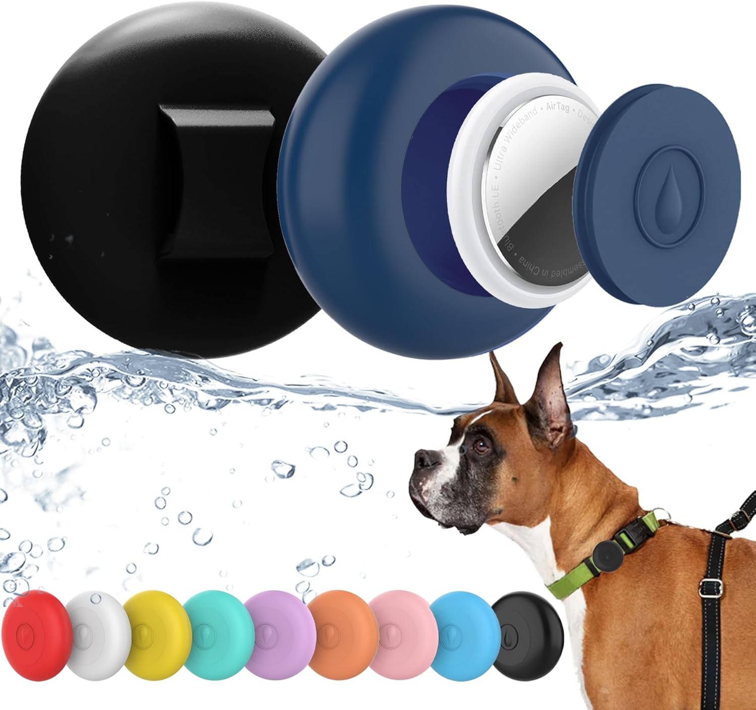 Paquete de 2 soportes impermeables IPX8 para collar de perro, funda de aire oculta para collar de gato, funda de silicona antipérdida para AirTag