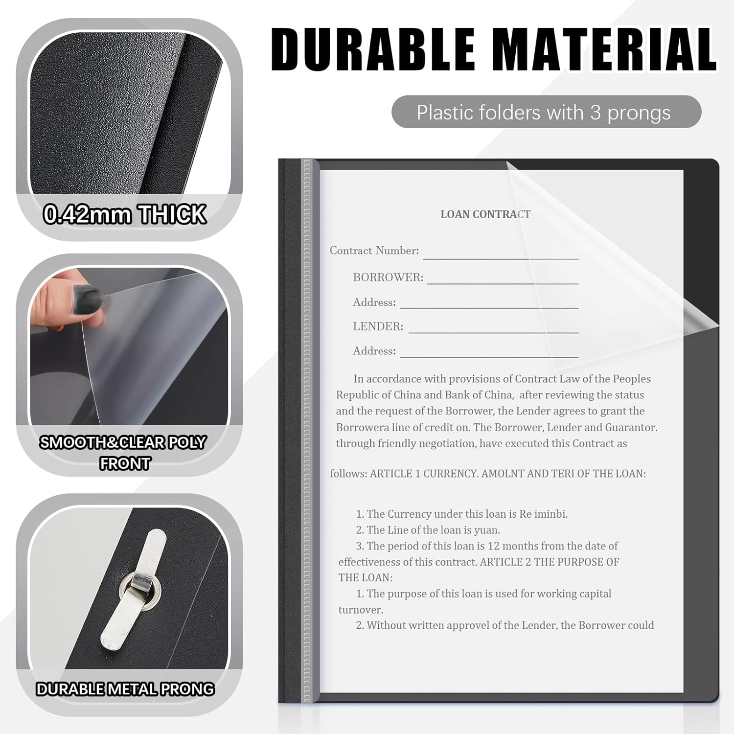 Teling 150 portadas de informes de plástico con 3 puntas, carpeta frontal transparente de currículum vitae para informes comerciales, carpetas de