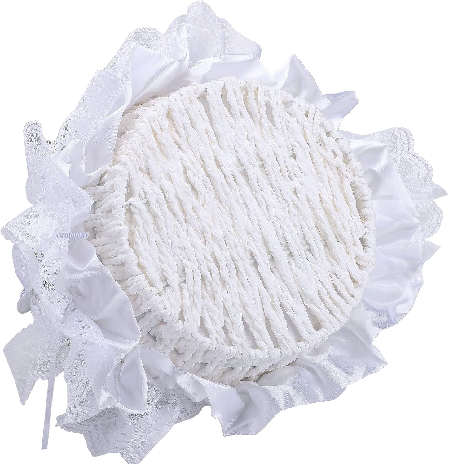 Cestas de flores de marfil para bodas, cesta de niña de flores decorada con encaje, flores de satén y cristal artificial, cestas de boda grandes