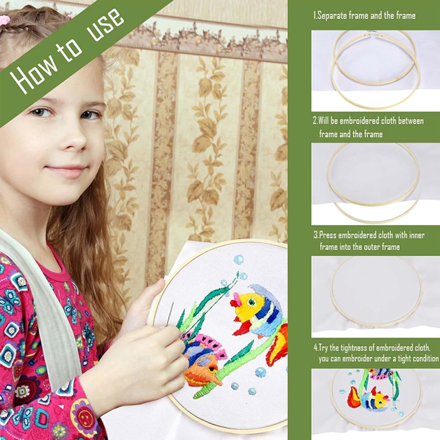 Caydo 12 aros de bordado de bambú de 10 pulgadas, anillos de punto de cruz, para manualidades, costura práctica y manualidades de bordado de