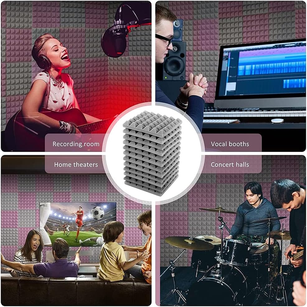 Paquete de 12 paneles acústicos de 2 x 12 x 12 pulgadas, paneles gruesos de espuma acústica a prueba de sonido, paneles de pared insonorizados con