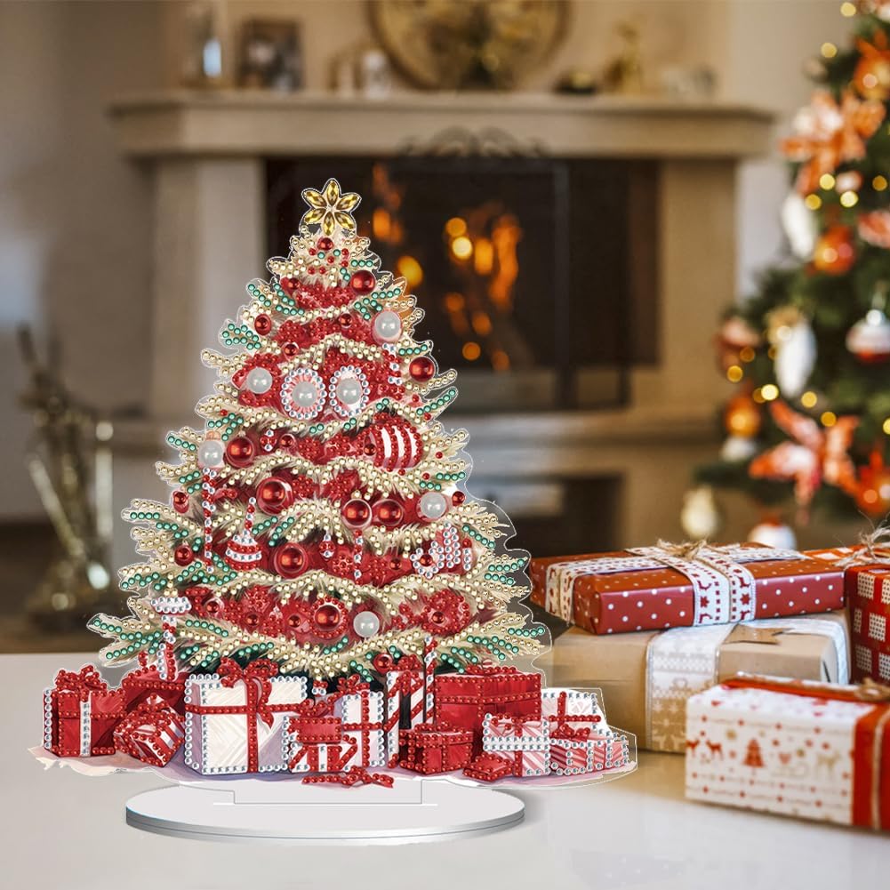 Orgone Kit de adornos de escritorio de árbol de Navidad para adultos, pintura acrílica por números, decoración de Navidad de escritorio, kit de