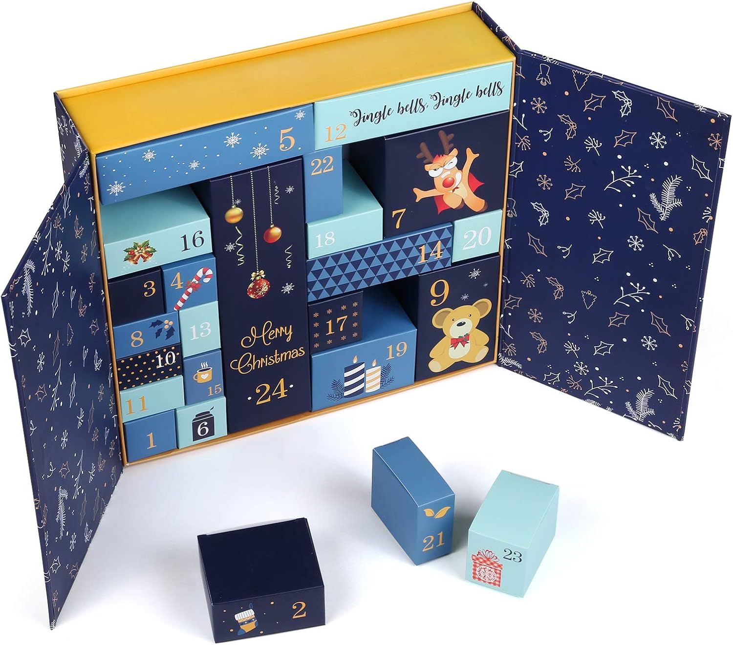 GWHOLE Calendario de Adviento de Navidad 2023, calendario de cuenta regresiva de Navidad recargable con 24 cajas de regalo, color azul