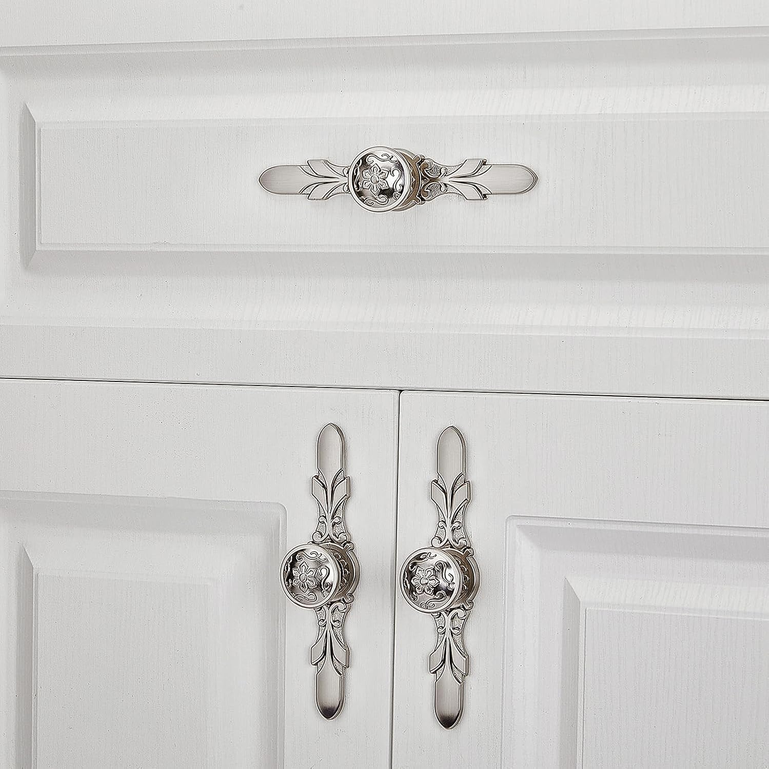 Paquete de 10 pomos para gabinetes de cocina, pomos de níquel cepillado de 5.8 pulgadas con placas, perillas para herrajes de gabinete y placas para