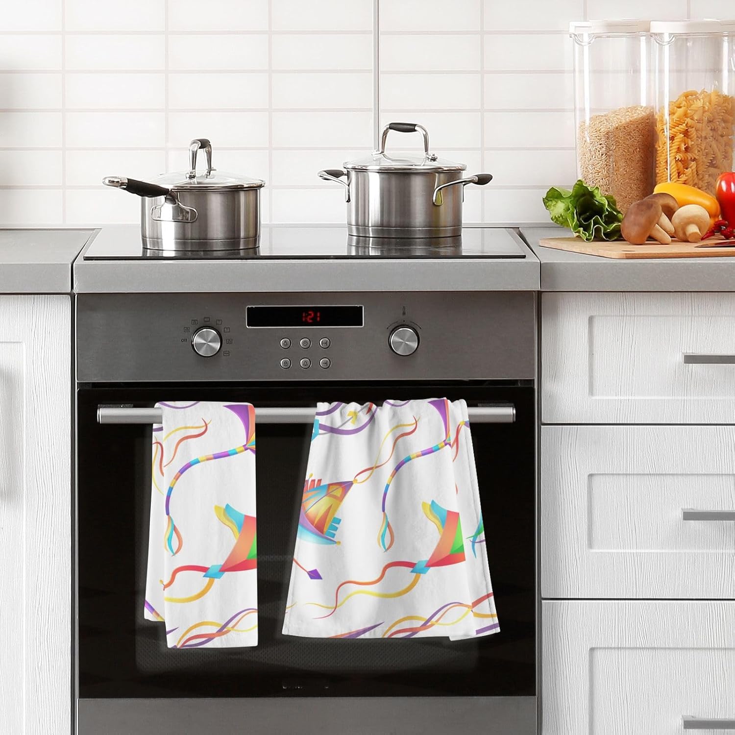 ZOEO Juego de 2 toallas de mano de baño coloridas de cometas, toallas absorbentes de algodón suave y transpirable, para baño, cocina, hotel, spa,