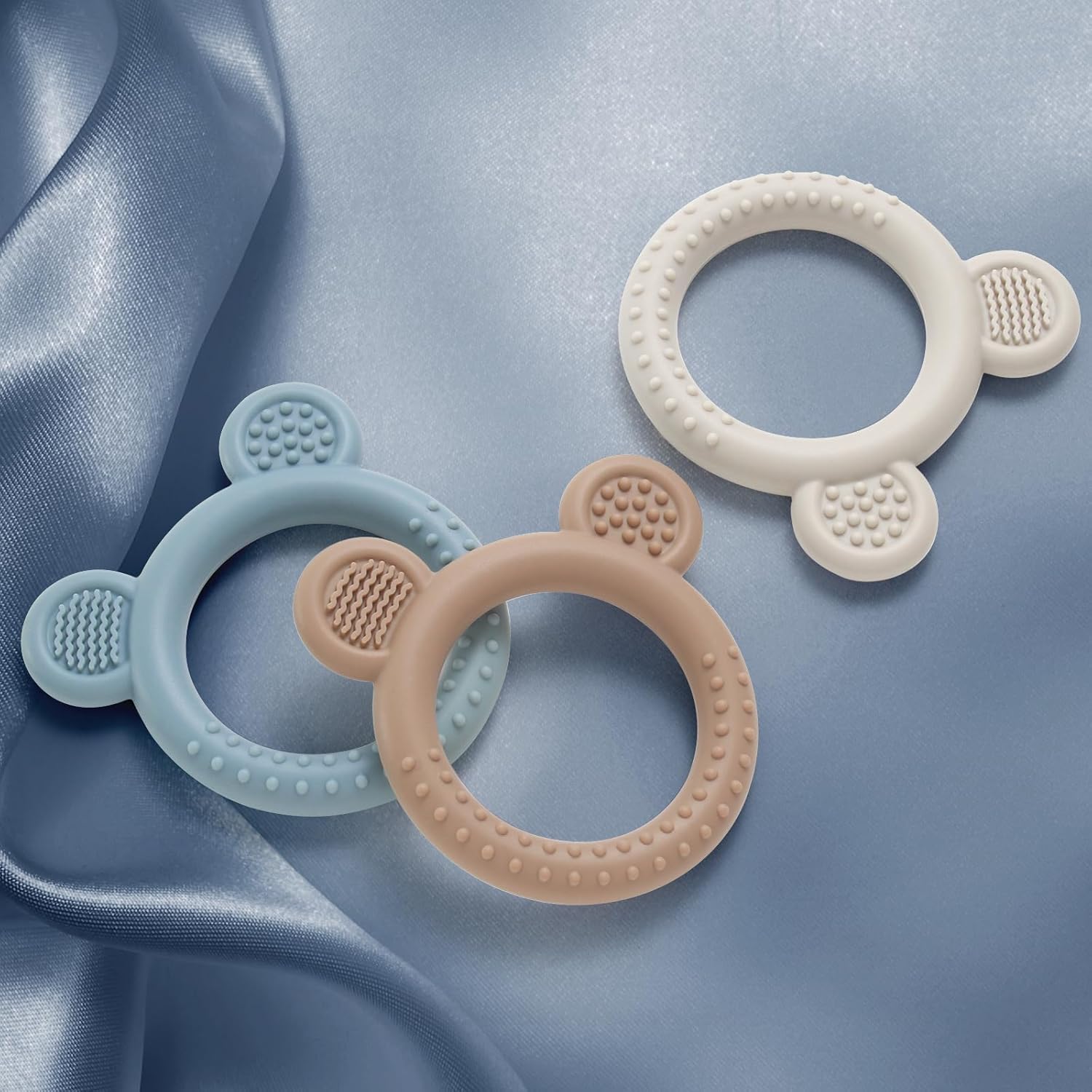 Juguetes para la dentición para bebés de 0 a 6 meses, paquete de 3 juguetes de silicona para bebés de 6 a 12 meses, sin BPA, suave, texturizado,