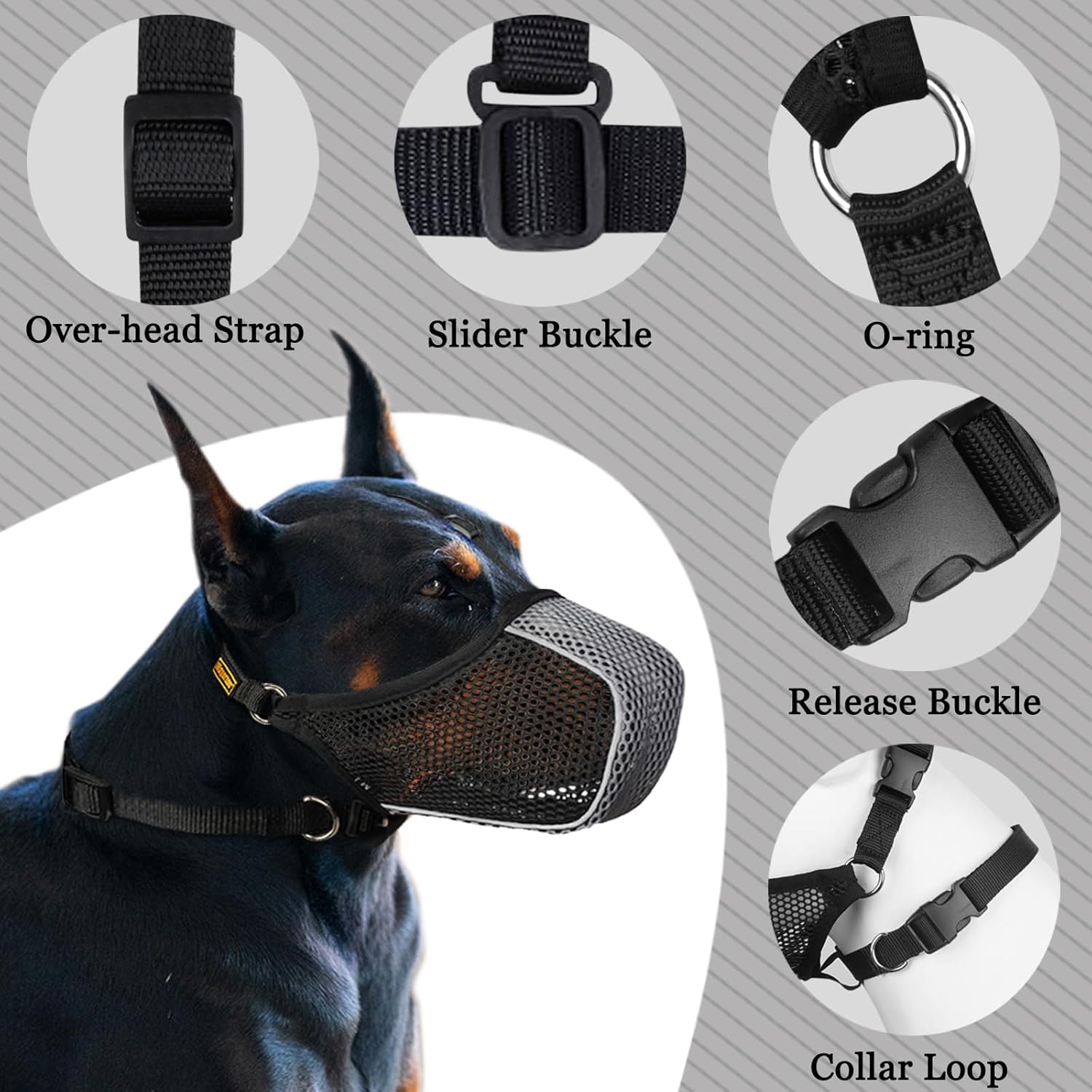Mayerzon Bozal para perro, bozal suave de malla para perros grandes, medianos y pequeños, para carro, aseo y morder, bozal reflectante y