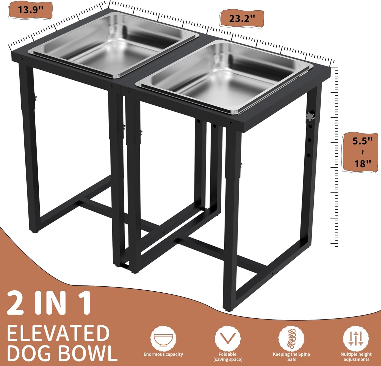 Cuenco elevado para perros, altura ajustable, soporte de metal resistente, diseño espacioso y profundo, adecuado para perros grandes