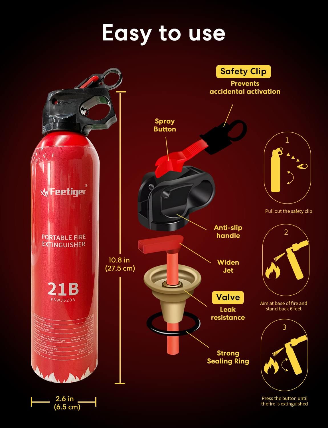 Extintor de incendios de 2 unidades, pequeños extintores para la casa, extintor portátil a base de agua para el hogar, automóvil, cocina, barco,