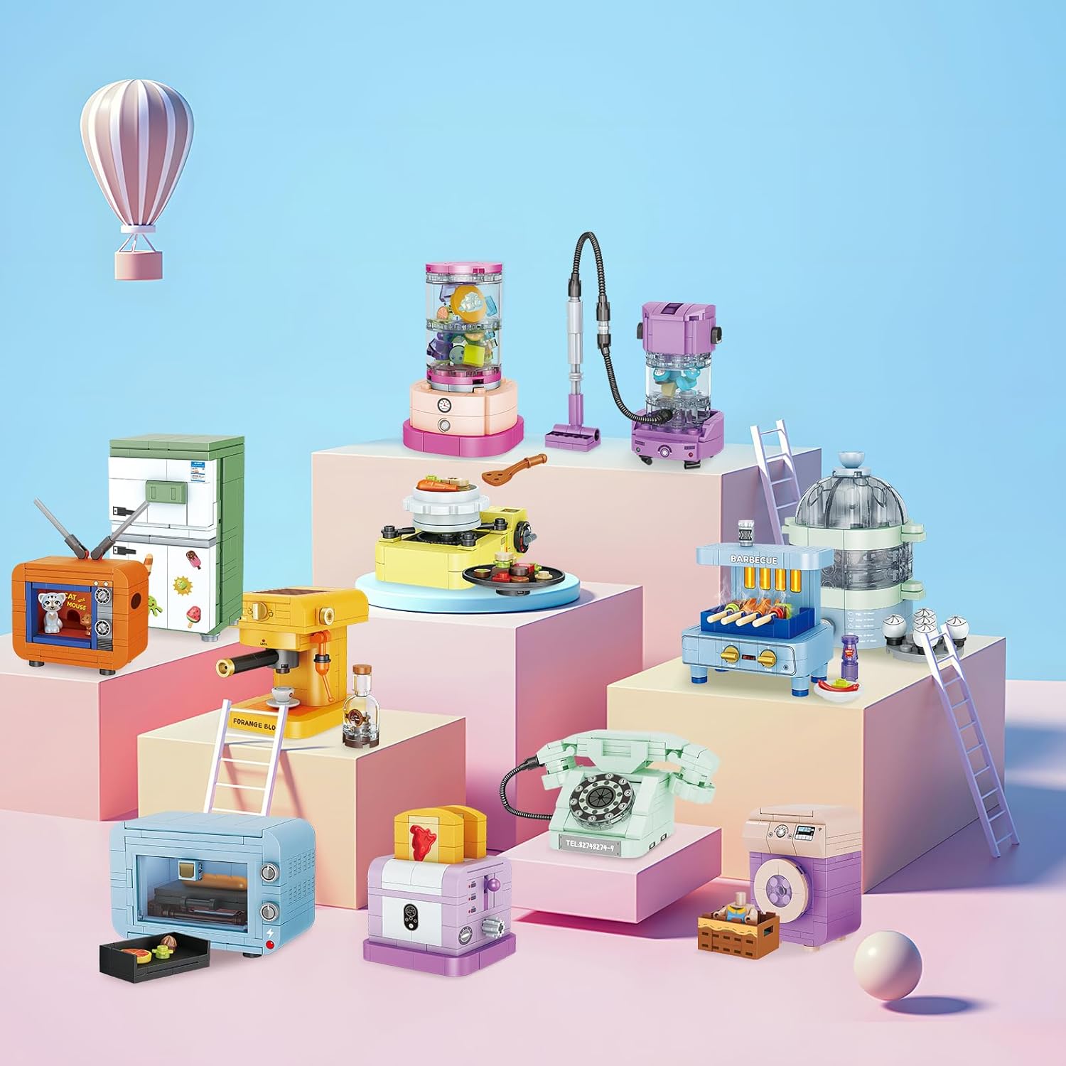 JMBricklayer Juego de construcción para niñas, 12 piezas de mini electrodomésticos eléctricos, conjuntos de amigos para niñas, recuerdos de fiesta,